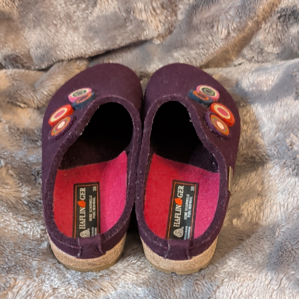 Haflinger Purple Felt Slip-On Mules with Multicolor Circle Accents - Picture 4 of 5